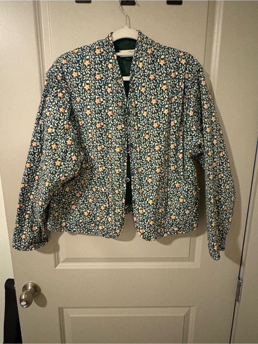 Universal Thread Quilted Floral Puffer Jacket in Green and Yellow